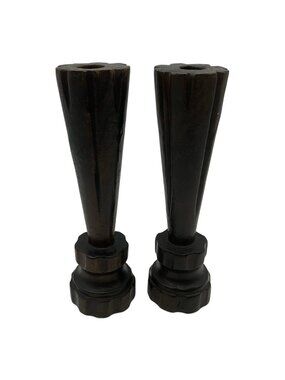 Lobeco Vintage Hand Carved Wood Candlesticks Made in Spain Set of 2 Collectible